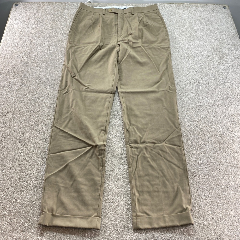 Lauren Ralph Lauren Dress Pants Mens 34x34 Tan 100% Wool Pleated Cuffed Khaki